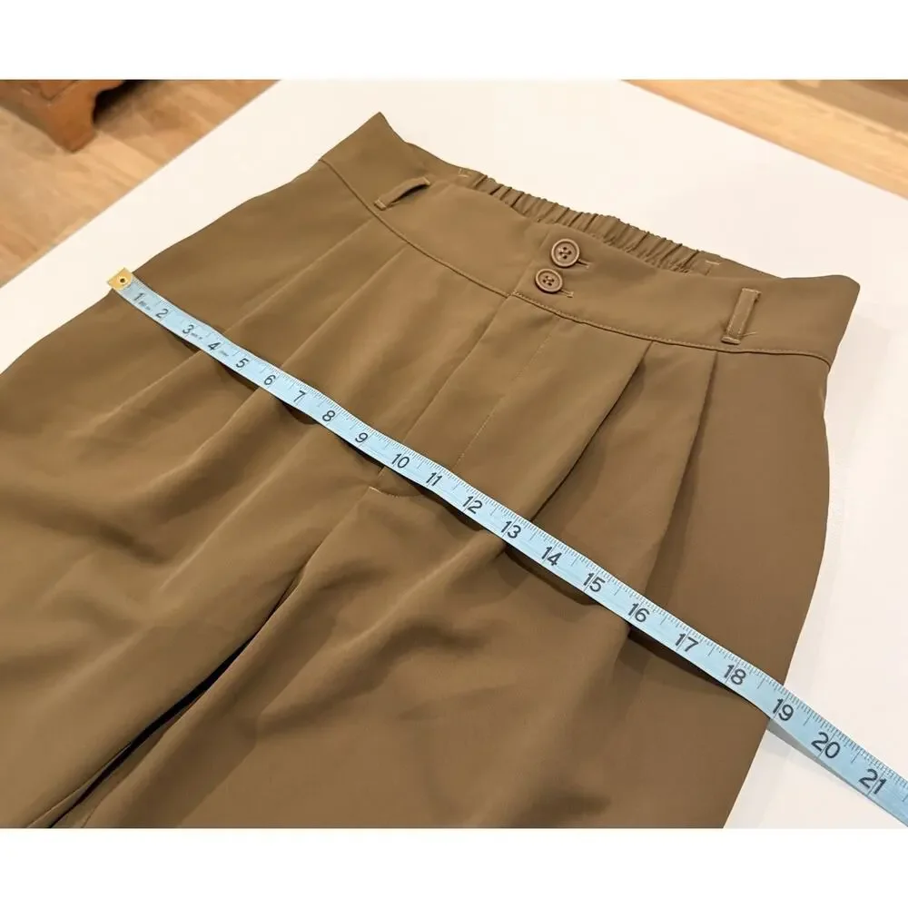 Halara Pants Women’s Size MP Medium Petite Brown High Waisted Pleated Front